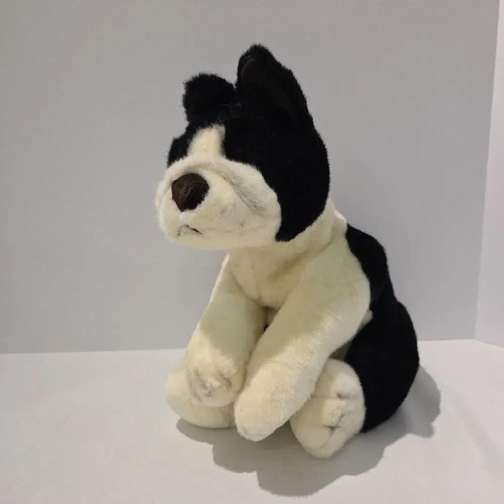 Russ Berrie Frazier Puppy Dog Plush Black White 15” Weighted Floppy Stuffed Toy